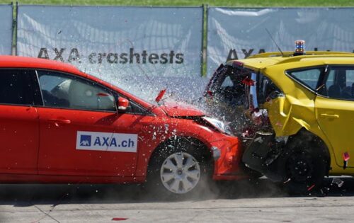 red car rear-ending yellow car